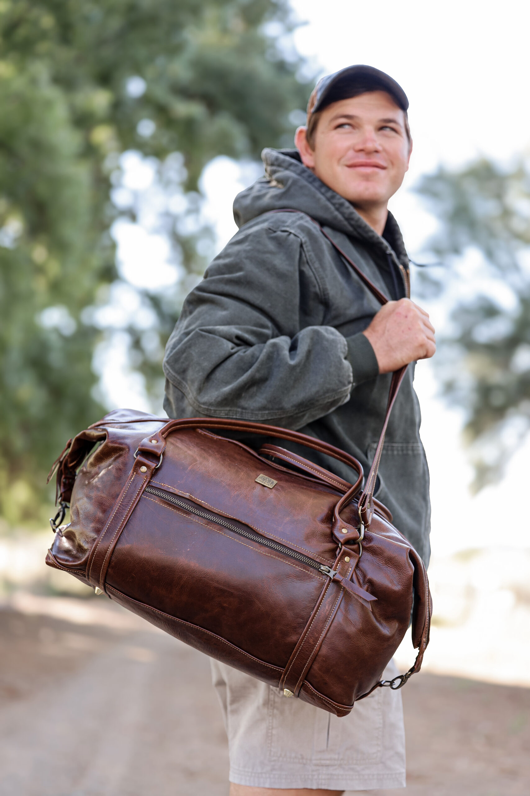 The Journey Leather Travel Bag in dark brown leather