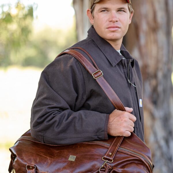 The Journey Leather Travel Bag in dark brown leather