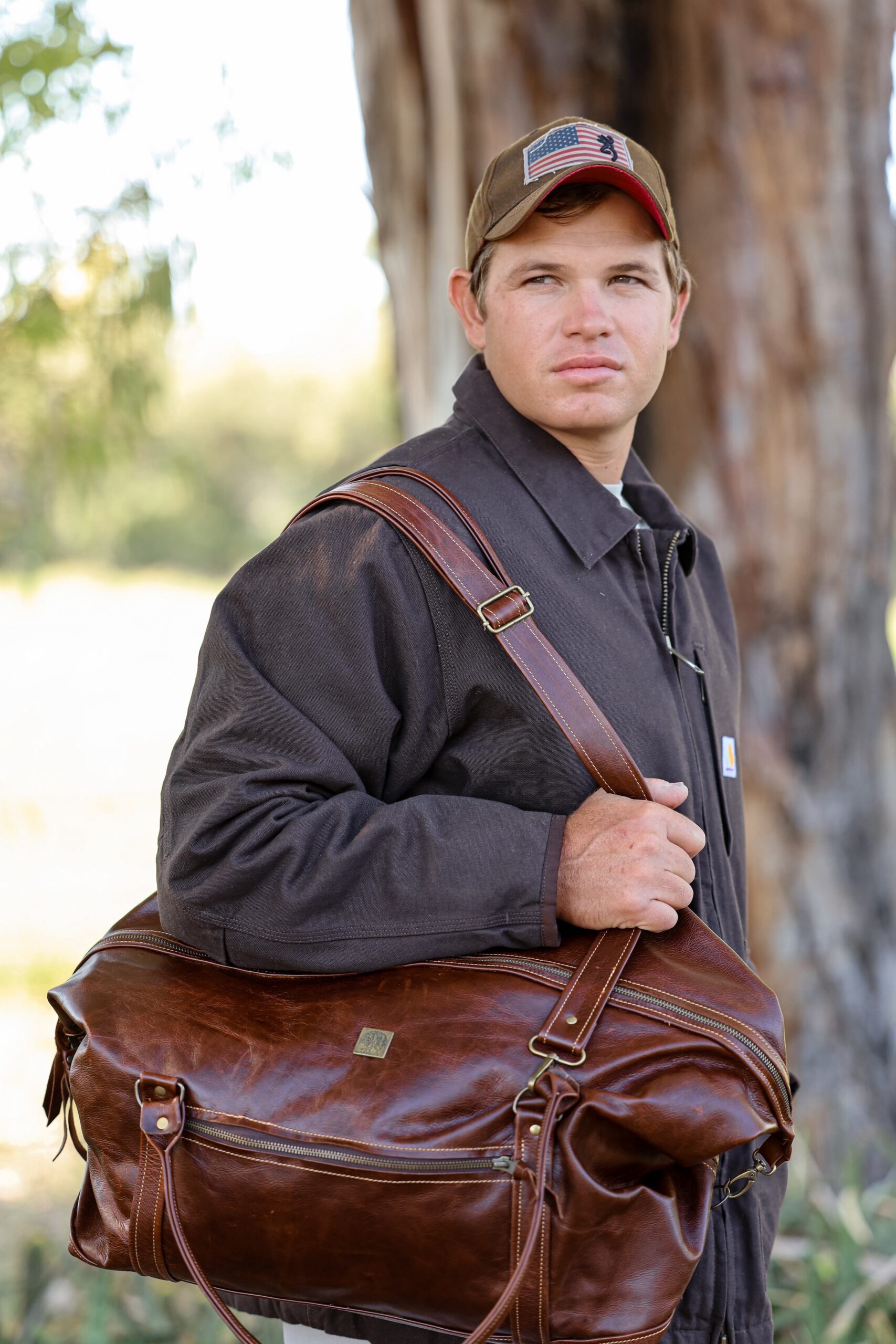 The Journey Leather Travel Bag in dark brown leather