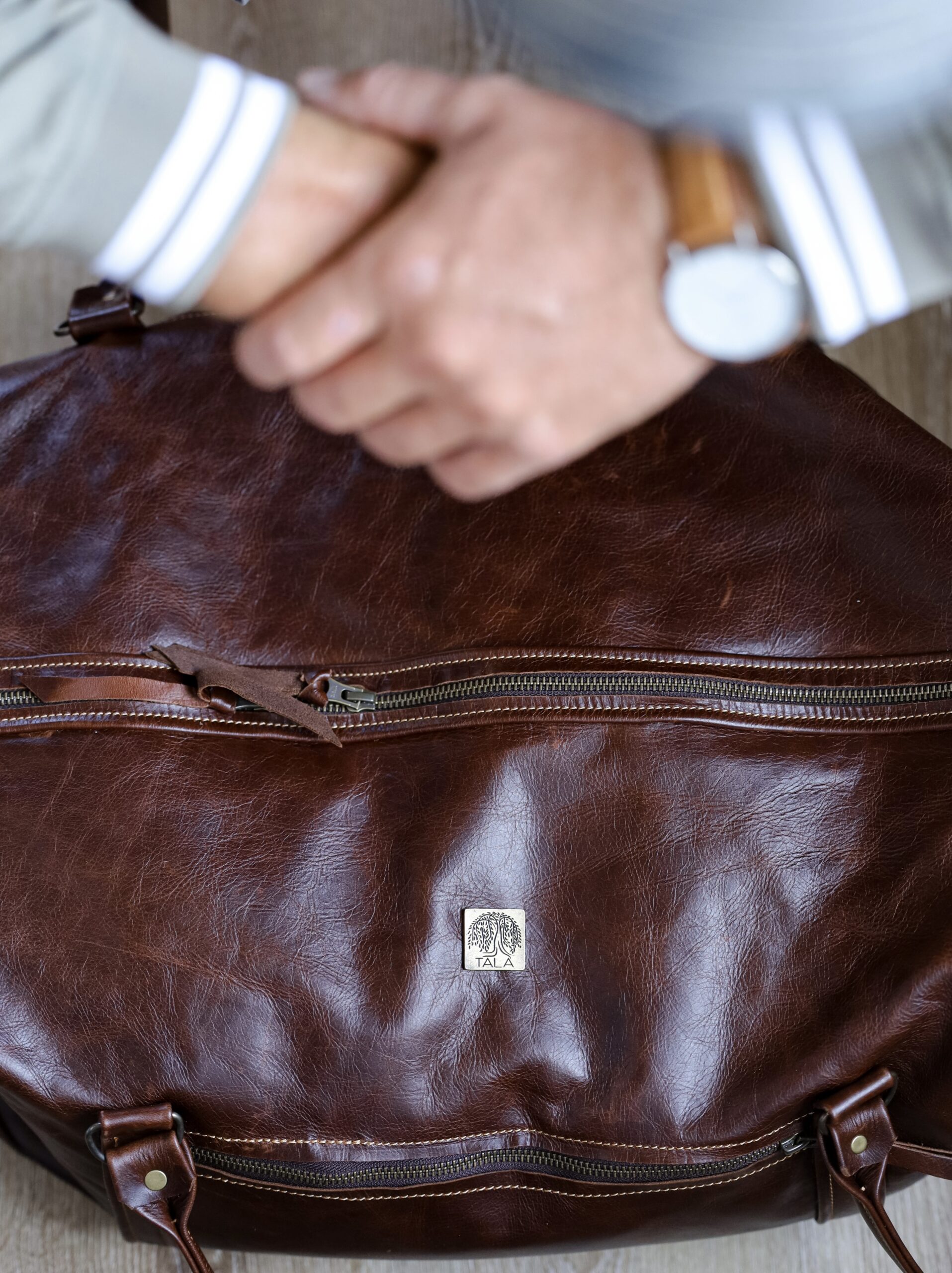 The Journey Leather Travel Bag in dark brown leather
