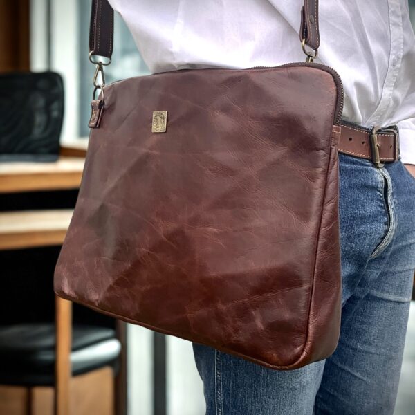 Executive Leather Laptop Bag in dark brown leather